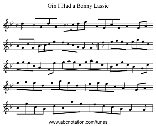Gin I Had a Bonny Lassie - staff notation