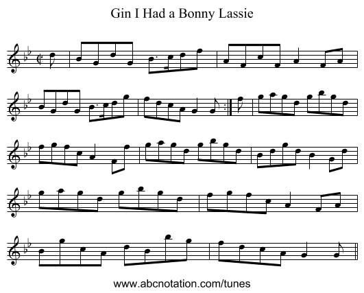 Gin I Had a Bonny Lassie - staff notation