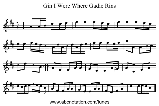 Gin I Were Where Gadie Rins - staff notation