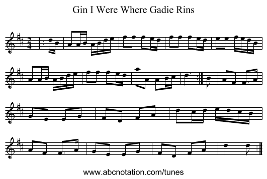 Gin I Were Where Gadie Rins - staff notation