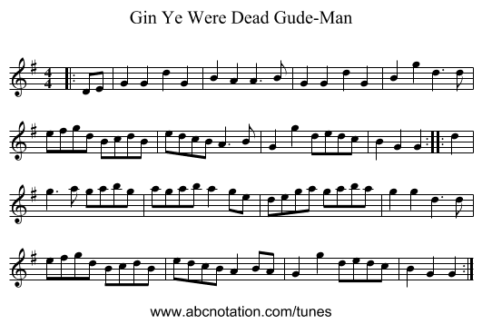 Gin Ye Were Dead Gude-Man - staff notation