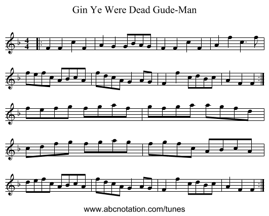 Gin Ye Were Dead Gude-Man - staff notation