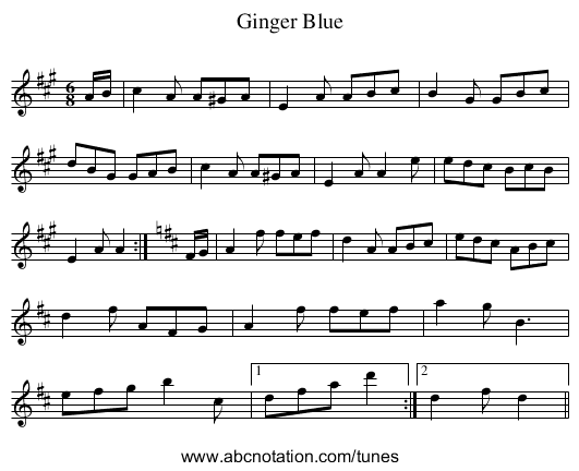 Ginger Blue - staff notation