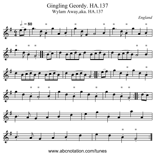 Gingling Geordy. HA.137 - staff notation