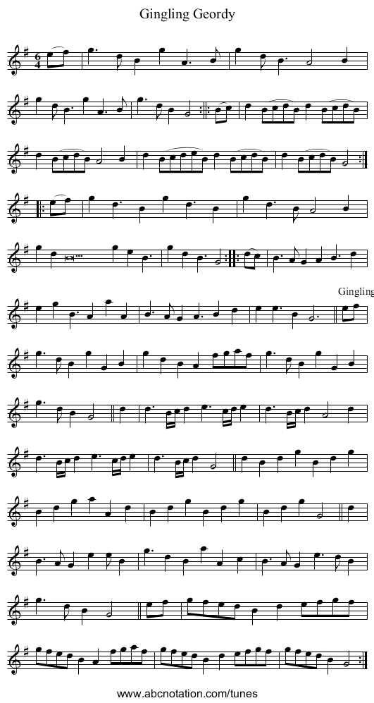 Gingling Geordy - staff notation