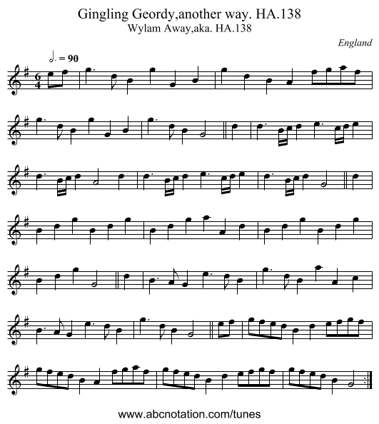 Gingling Geordy,another way. HA.138 - staff notation