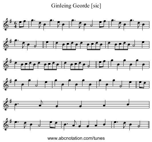 Ginleing Georde [sic] - staff notation