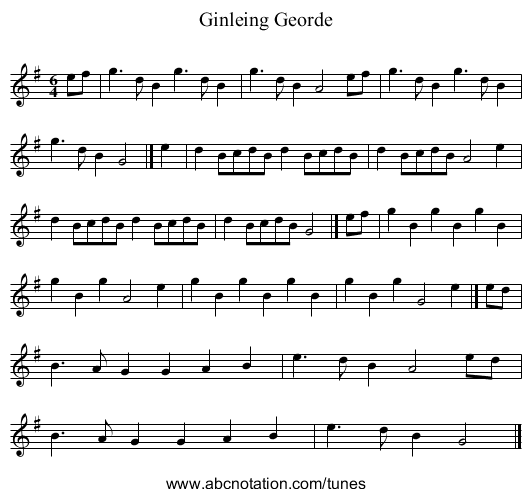 Ginleing Georde - staff notation