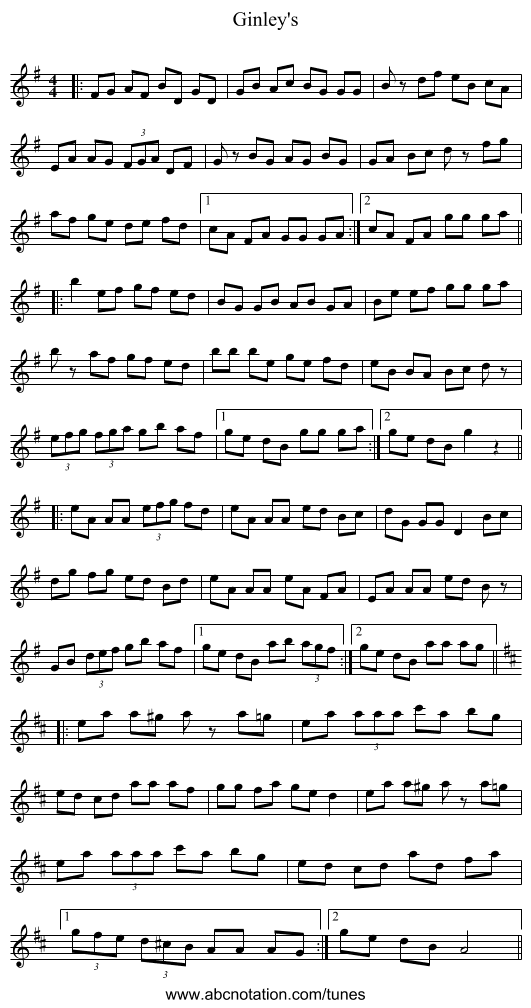 Ginley's - staff notation