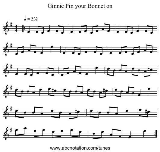 Ginnie Pin your Bonnet on - staff notation