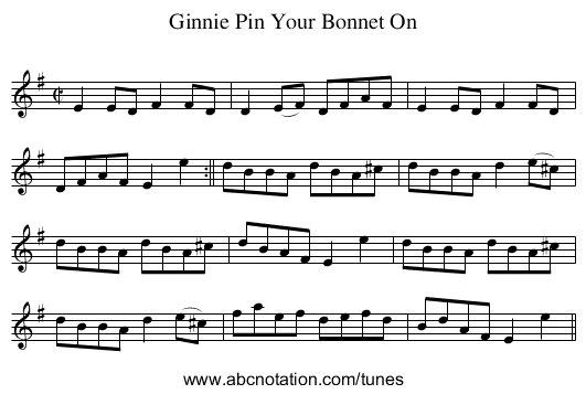 Ginnie Pin Your Bonnet On - staff notation