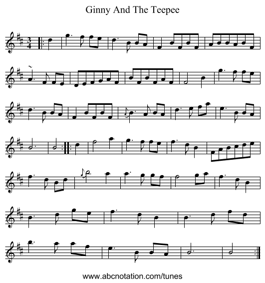 Ginny And The Teepee - staff notation