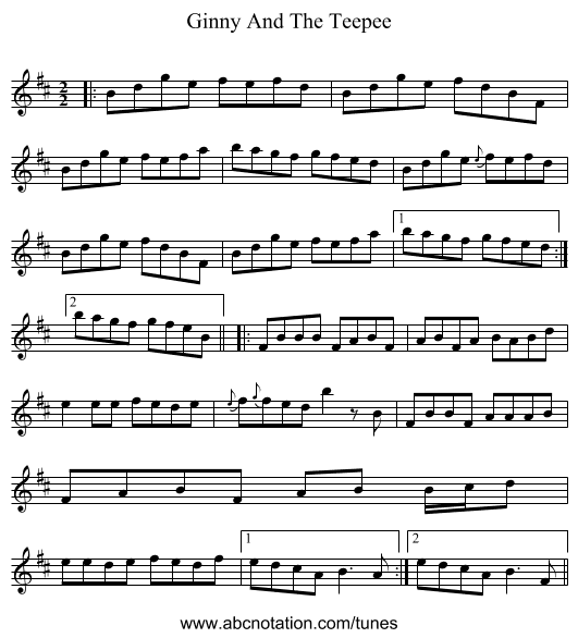 Ginny And The Teepee - staff notation