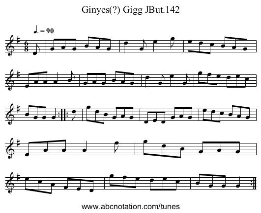 Ginyes(?) Gigg JBut.142 - staff notation