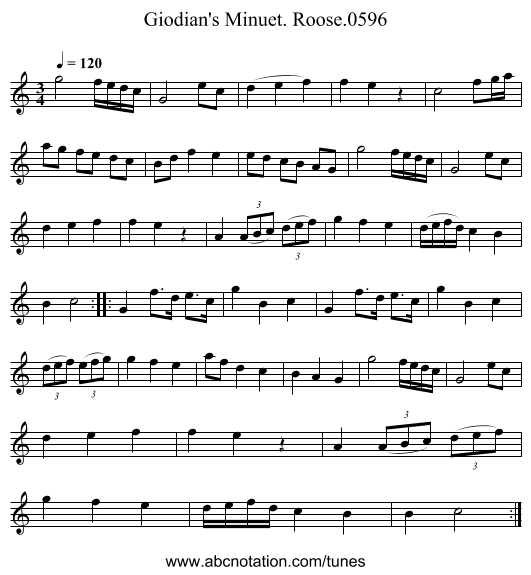 Giodian's Minuet. Roose.0596 - staff notation