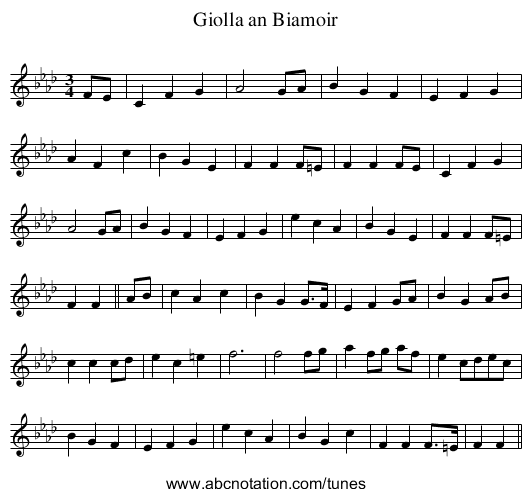Giolla an Biamoir - staff notation