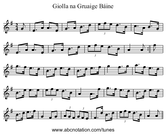 Giolla na Gruaige Báine - staff notation