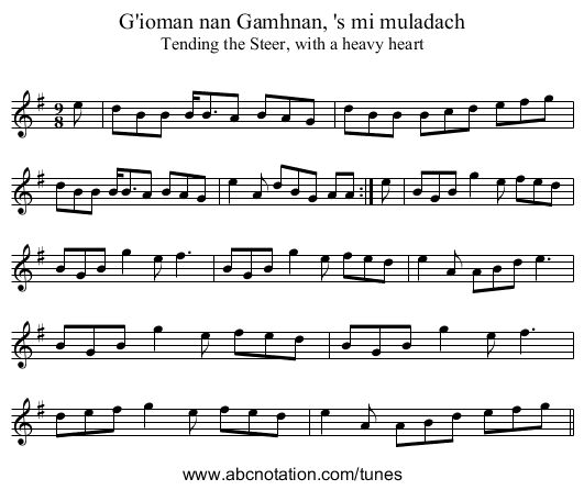 G'ioman nan Gamhnan, 's mi muladach - staff notation