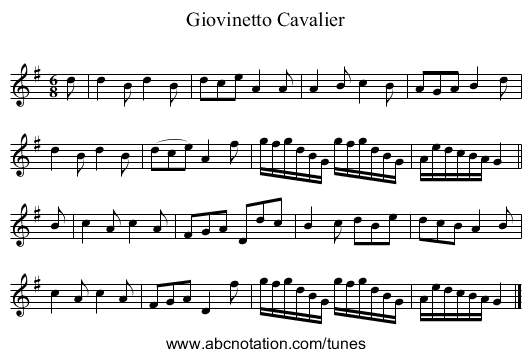 Giovinetto Cavalier - staff notation