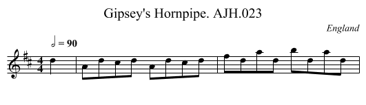 Gipsey's Hornpipe. AJH.023 - staff notation