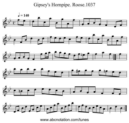 Gipsey's Hornpipe. Roose.1037 - staff notation