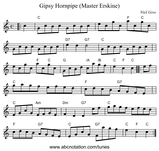 Gipsy Hornpipe (Master Erskine) - staff notation
