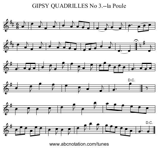 GIPSY QUADRILLES No 3.--la Poule - staff notation