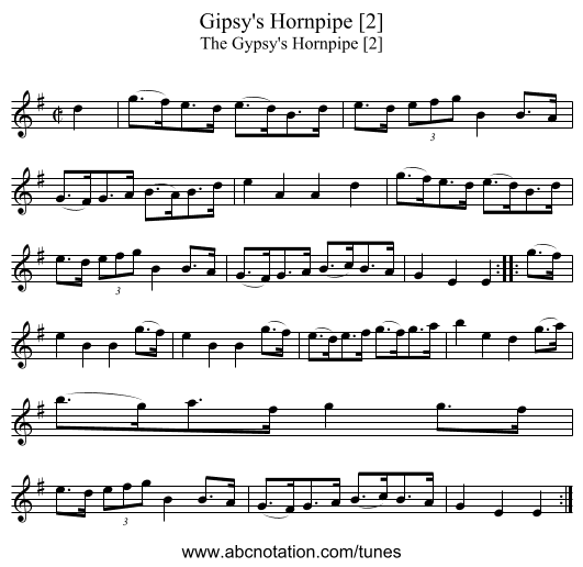 Gipsy's Hornpipe [2] - staff notation