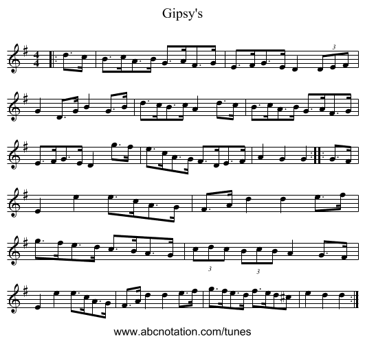 Gipsy's - staff notation