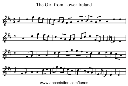 Girl from Lower Ireland, The - staff notation
