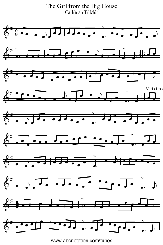 Girl from the Big House, The - staff notation