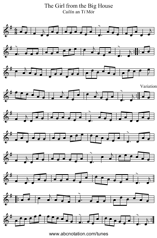 Girl from the Big House, The - staff notation