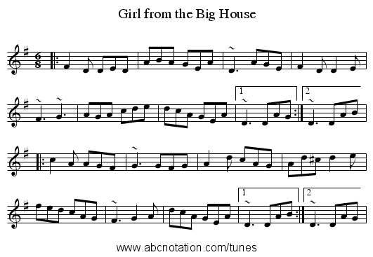 Girl from the Big House - staff notation