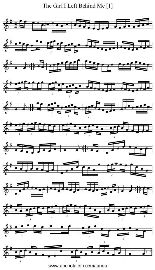 Girl I Left Behind Me [1], The - staff notation