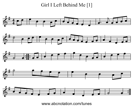 Girl I Left Behind Me [1] - staff notation