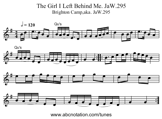 Girl I Left Behind Me. JaW.295, The - staff notation