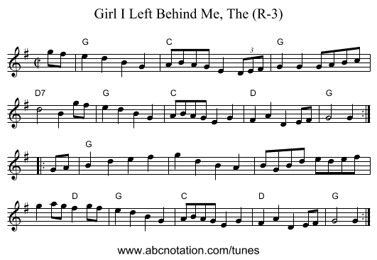 Girl I Left Behind Me, The (R-3) - staff notation