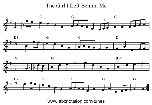 Girl I Left Behind Me, The - staff notation