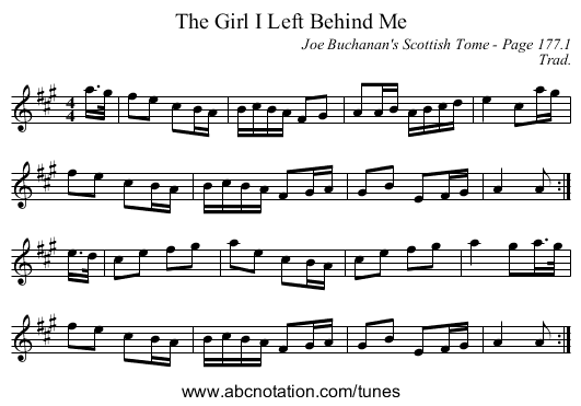 Girl I Left Behind Me, The - staff notation