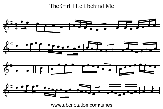 Girl I Left behind Me, The - staff notation
