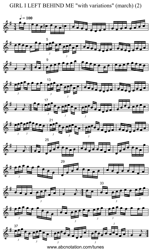 GIRL I LEFT BEHIND ME with variations (march) (2) - staff notation