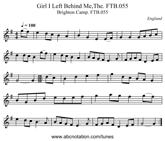 Girl I Left Behind Me,The. FTB.055 - staff notation