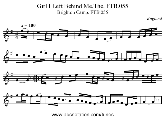 Girl I Left Behind Me,The. FTB.055 - staff notation