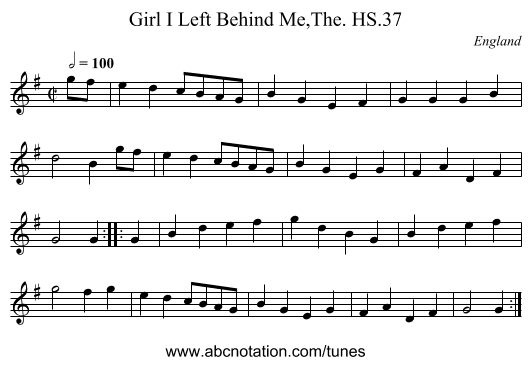 Girl I Left Behind Me,The. HS.37 - staff notation