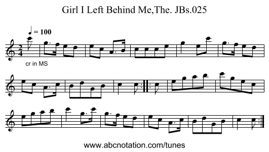 Girl I Left Behind Me,The. JBs.025 - staff notation