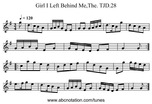 Girl I Left Behind Me,The. TJD.28 - staff notation
