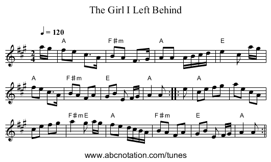 Girl I Left Behind, The - staff notation