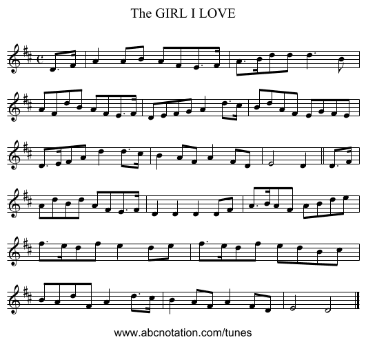 GIRL I LOVE, The - staff notation