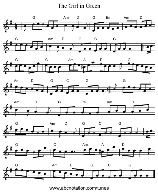 Girl in Green, The - staff notation