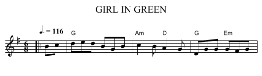 GIRL IN GREEN - staff notation